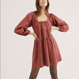 Free people boho rust denim trapeze tiered dress Small